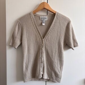 Jessica Sport Ribbed Knit Top in Beige